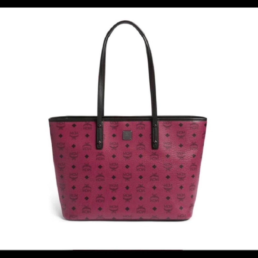🔥RARE🔥 MCM Anya Scooter Red Canvas Leather Tote - Picture 6 of 7